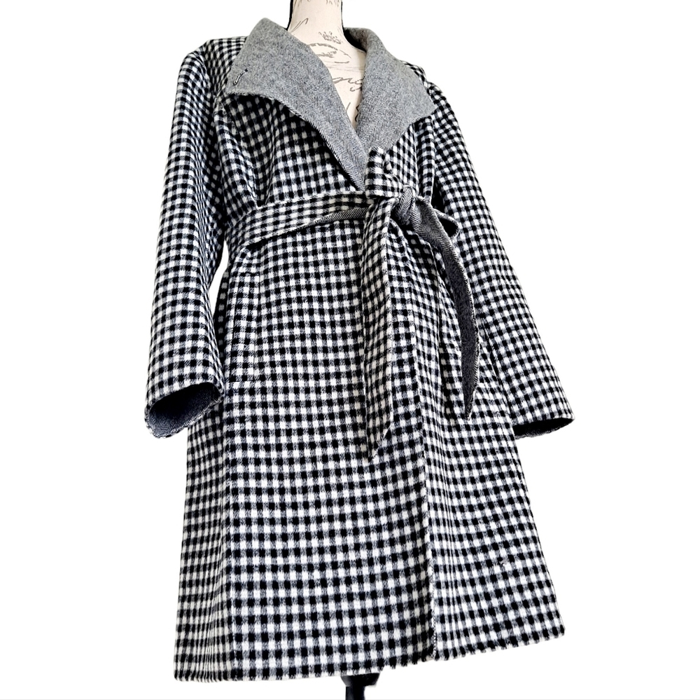 SOLD Talbots wool blend Trench plaid gingham double face belted long coat 18W - Picture 11 of 17